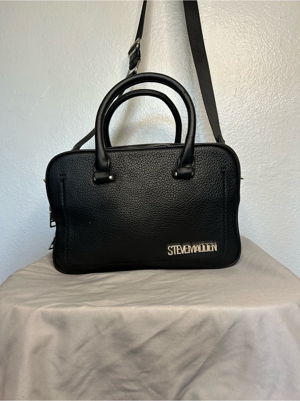 Steve Madden Black Pebbled Satchel with Top Handles